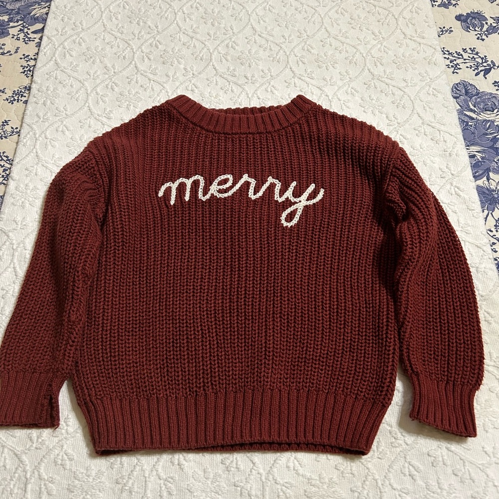 Children's Festive Knit Sweater in Burgundy